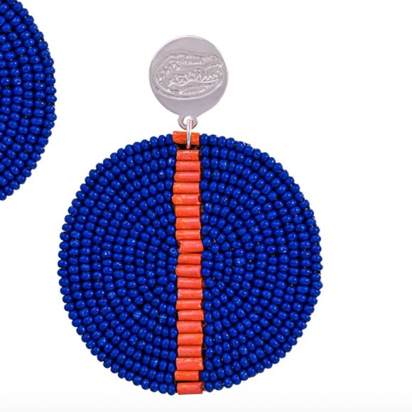 University of Florida Gators Earrings Hand Beaded Gator Logo Orange Blue NEW - Picture 4 of 11